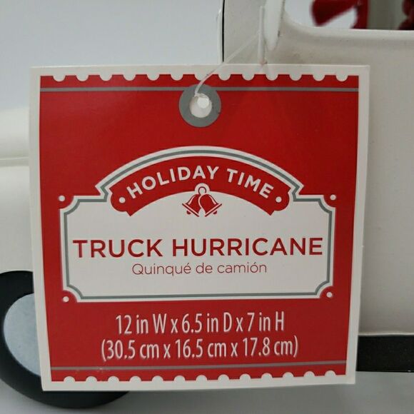 White Metal Christmas Truck Farmhouse Rustic Hurricane Candle Holder Table Decor - Picture 4 of 16